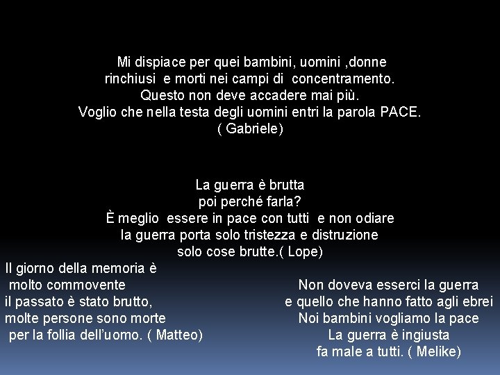 Mi dispiace per quei bambini, uomini , donne rinchiusi e morti nei campi di