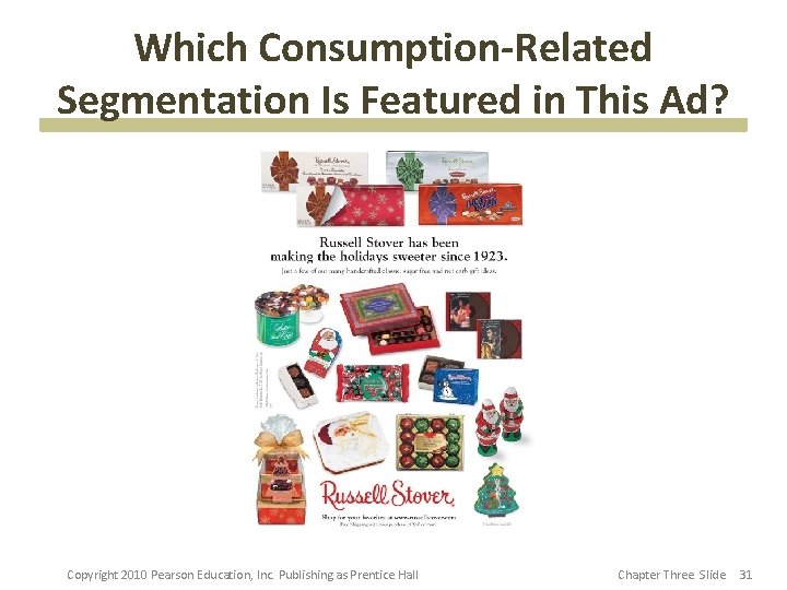 Which Consumption-Related Segmentation Is Featured in This Ad? Copyright 2010 Pearson Education, Inc. Publishing Which Consumption-Related Segmentation Is Featured in This Ad? Copyright 2010 Pearson Education, Inc. Publishing