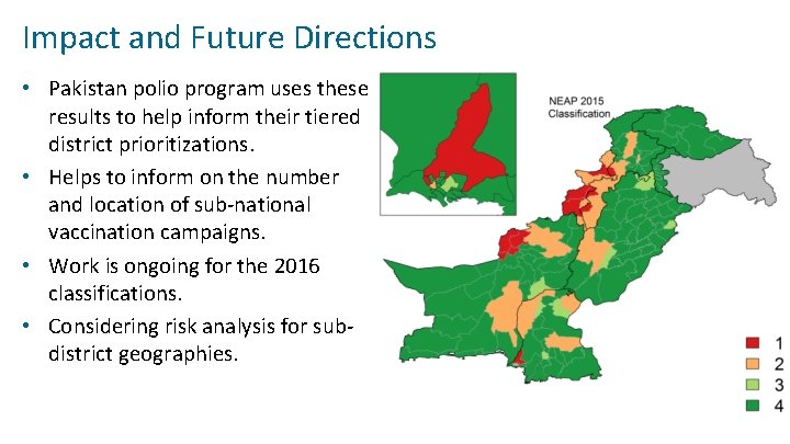 Impact and Future Directions • Pakistan polio program uses these results to help inform