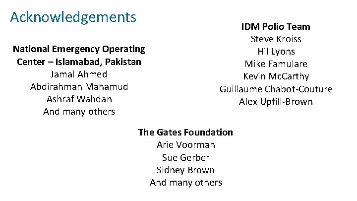 Acknowledgements National Emergency Operating Center – Islamabad, Pakistan Jamal Ahmed Abdirahman Mahamud Ashraf Wahdan