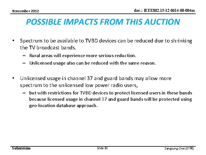 doc. : IEEE 802. 15 -12 -0614 -00 -004 m November 2012 POSSIBLE IMPACTS