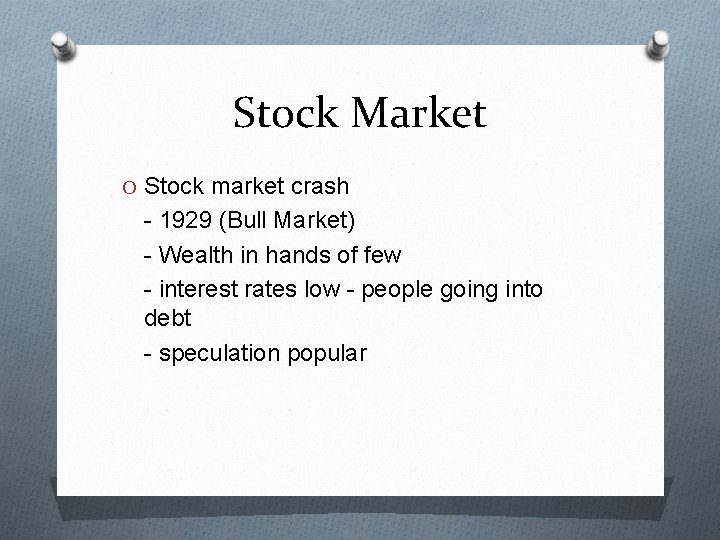 Stock Market O Stock market crash - 1929 (Bull Market) - Wealth in hands