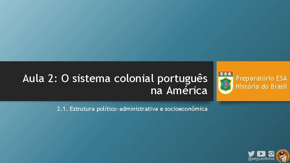 Aula 2: O sistema colonial português na América 2. 1. Estrutura político-administrativa e socioeconômica