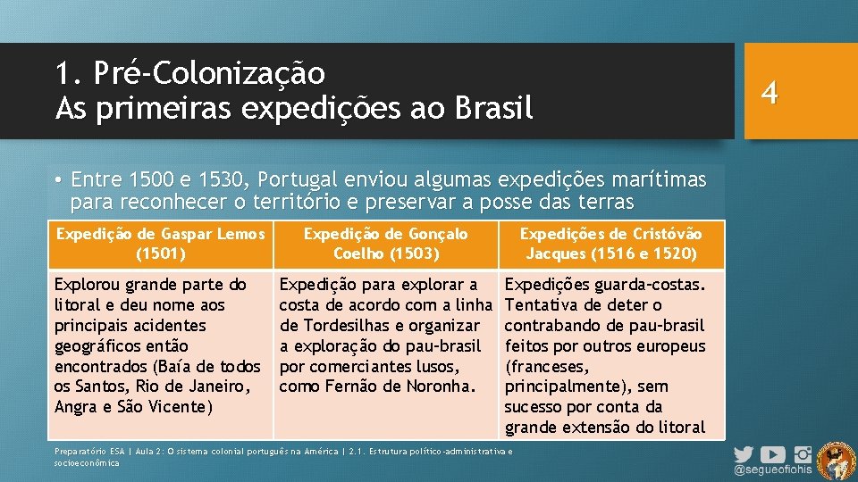 1. Pré-Colonização As primeiras expedições ao Brasil • Entre 1500 e 1530, Portugal enviou