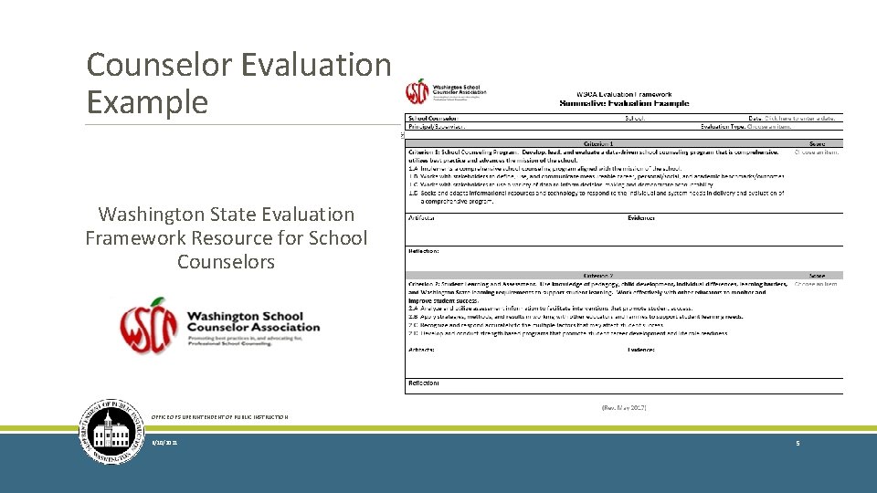 Counselor Evaluation Example Washington State Evaluation Framework Resource for School Counselors OFFICE OF SUPERINTENDENT