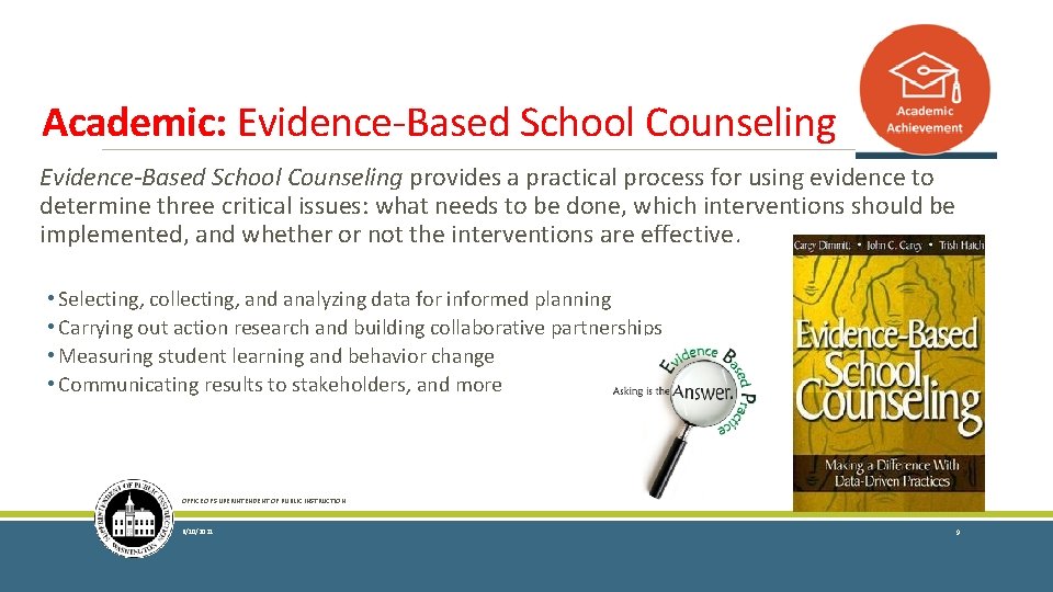Academic: Evidence-Based School Counseling provides a practical process for using evidence to determine three