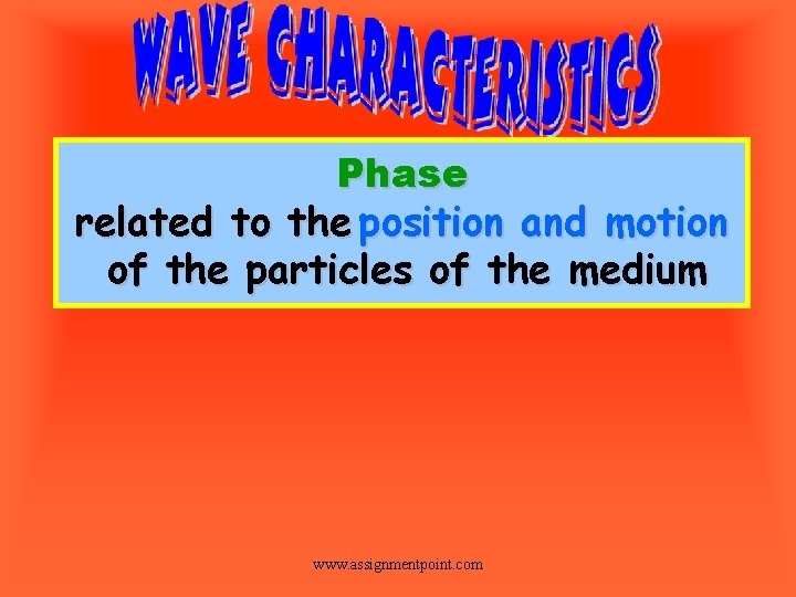 Phase related to the position and motion of the particles of the medium www.