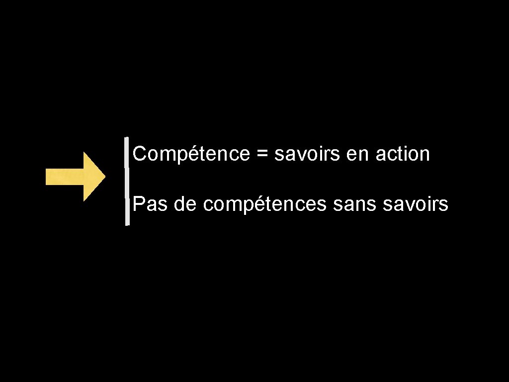 Compétence = savoirs en action Pas de compétences sans savoirs 