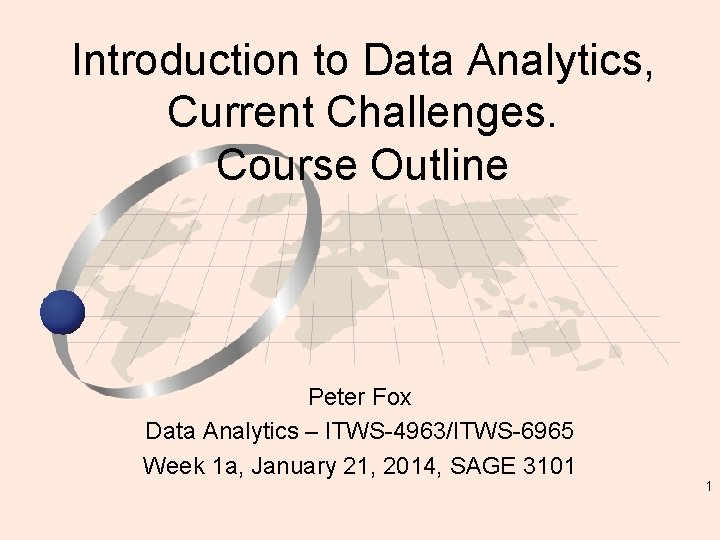 Introduction to Data Analytics, Current Challenges. Course Outline Peter Fox Data Analytics – ITWS-4963/ITWS-6965