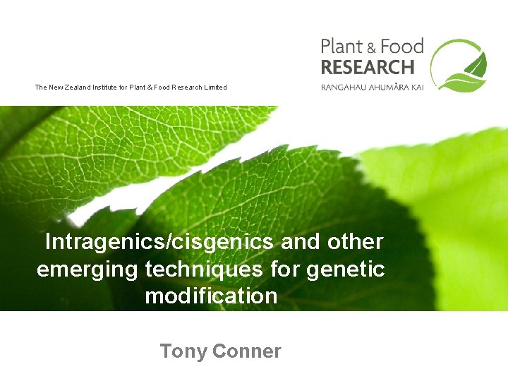 The New Zealand Institute for Plant & Food Research Limited Intragenics/cisgenics and other emerging