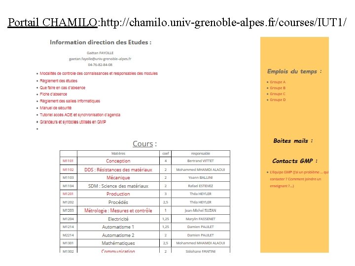 Portail CHAMILO: http: //chamilo. univ-grenoble-alpes. fr/courses/IUT 1/ Portail CHAMILO: http: //chamilo. univ-grenoble-alpes. fr/courses/IUT 1/