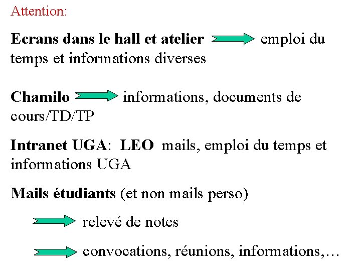Attention: Ecrans dans le hall et atelier temps et informations diverses Chamilo cours/TD/TP emploi Attention: Ecrans dans le hall et atelier temps et informations diverses Chamilo cours/TD/TP emploi