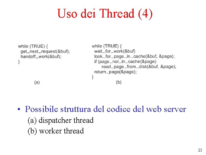 Uso dei Thread (4) • Possibile struttura del codice del web server (a) dispatcher