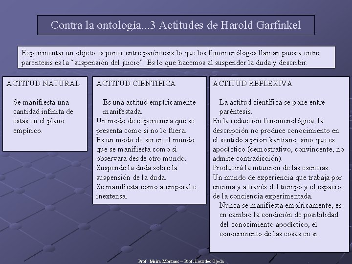 Contra la ontología. . . 3 Actitudes de Harold Garfinkel Experimentar un objeto es