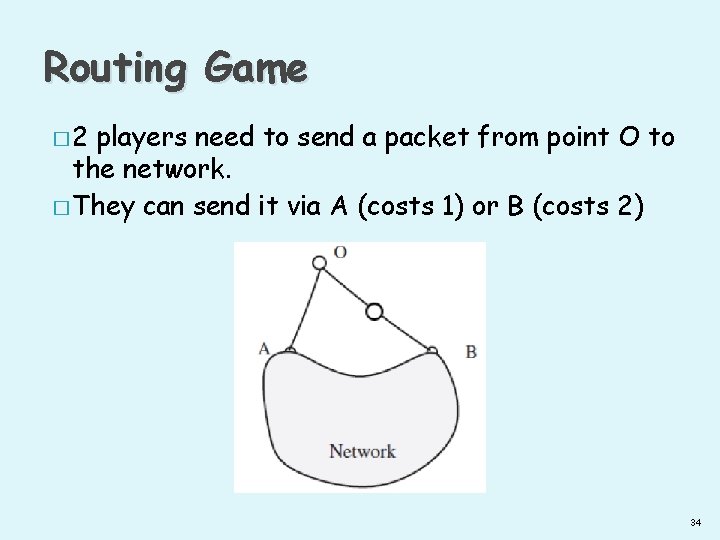 Routing Game � 2 players need to send a packet from point O to