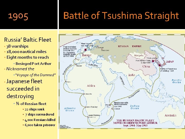 1905 Russia’ Baltic Fleet • 38 warships • 18, 000 nautical miles • Eight