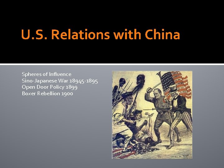 U. S. Relations with China Spheres of Influence Sino-Japanese War 18945 -1895 Open Door