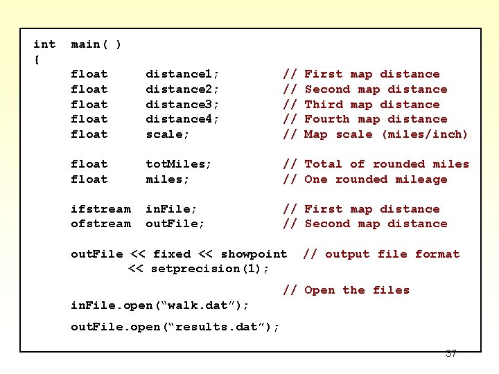 int { main( ) float float distance 1; distance 2; distance 3; distance 4; int { main( ) float float distance 1; distance 2; distance 3; distance 4;