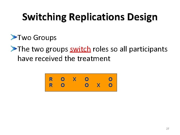 Switching Replications Design Two Groups The two groups switch roles so all participants have