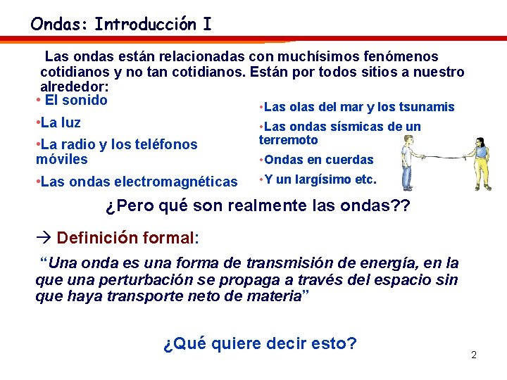 Ondas: Introducción I Las ondas están relacionadas con muchísimos fenómenos cotidianos y no tan