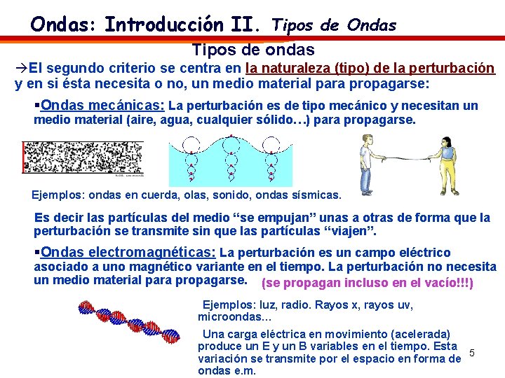 Ondas: Introducción II. Tipos de Ondas Tipos de ondas àEl segundo criterio se centra