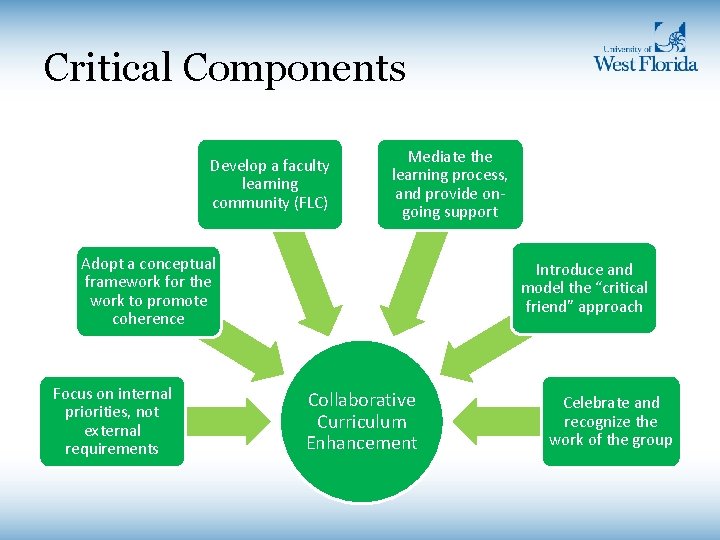 Critical Components Develop a faculty learning community (FLC) Mediate the learning process, and provide Critical Components Develop a faculty learning community (FLC) Mediate the learning process, and provide