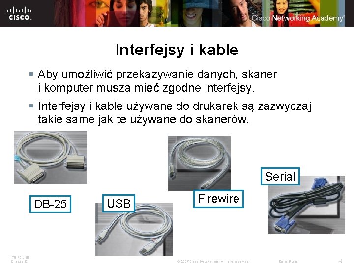 Interfejsy i kable § Aby umożliwić przekazywanie danych, skaner i komputer muszą mieć zgodne