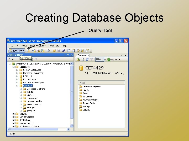 Creating Database Objects Query Tool 