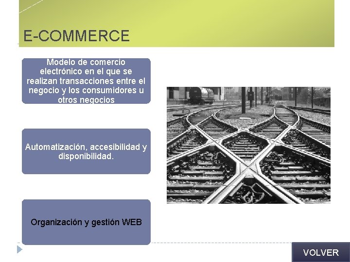 E-COMMERCE Modelo de comercio electrónico en el que se realizan transacciones entre el negocio