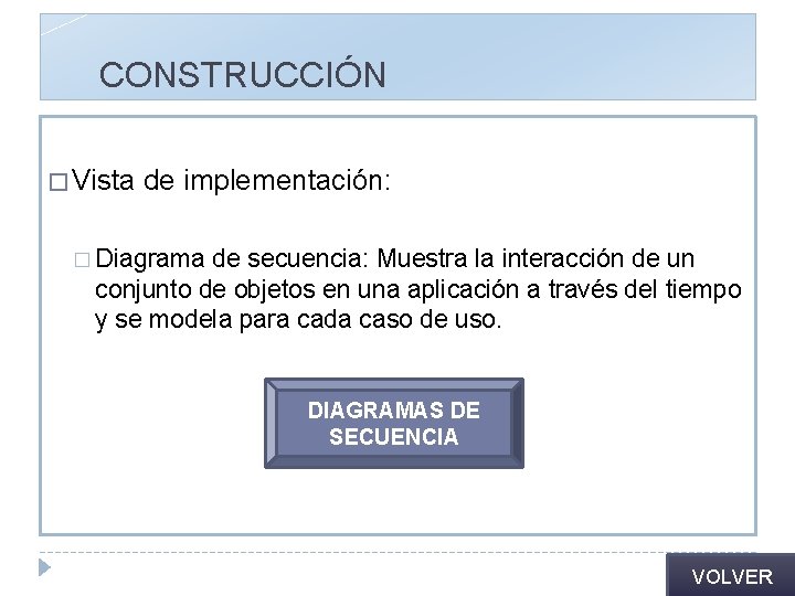 CONSTRUCCIÓN � Vista de implementación: � Diagrama de secuencia: Muestra la interacción de un