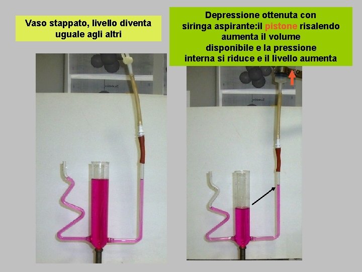 Vaso stappato, livello diventa uguale agli altri Depressione ottenuta con siringa aspirante: il pistone