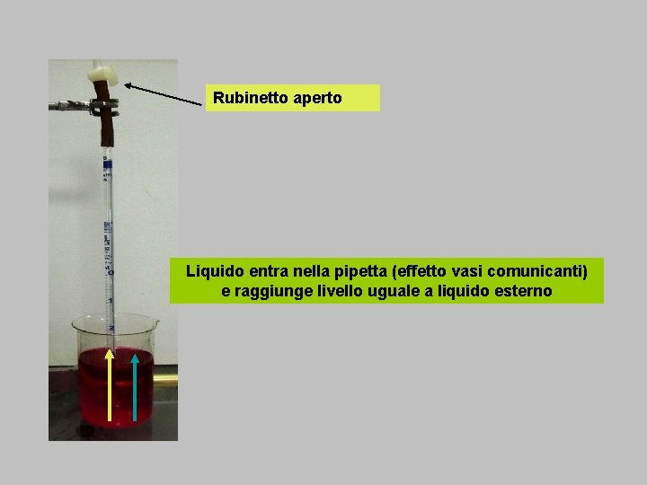 Rubinetto aperto Liquido entra nella pipetta (effetto vasi comunicanti) e raggiunge livello uguale a