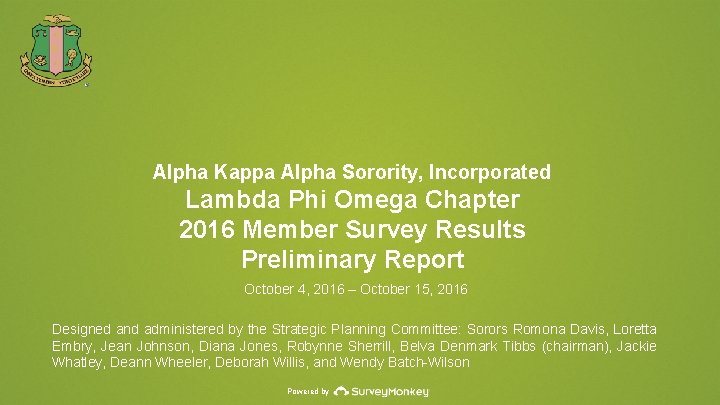 Alpha Kappa Alpha Sorority, Incorporated Lambda Phi Omega Chapter 2016 Member Survey Results Preliminary