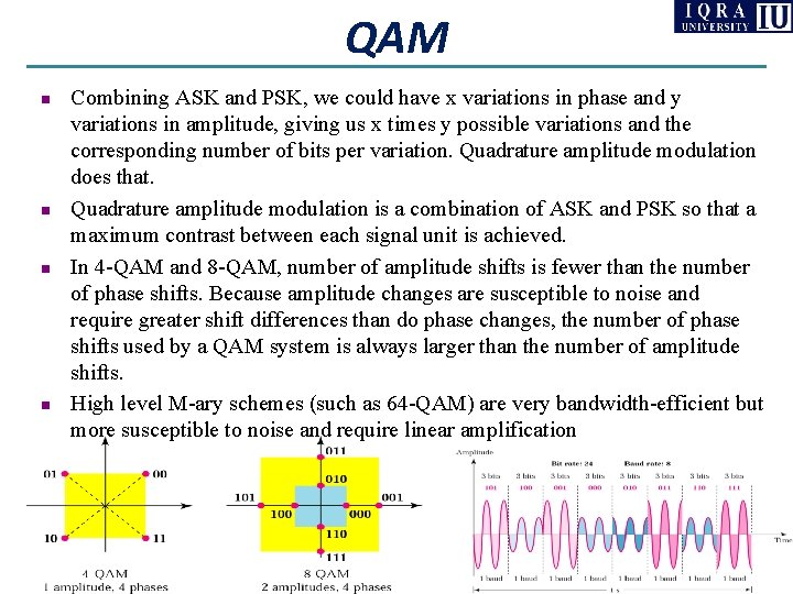 QAM n n Combining ASK and PSK, we could have x variations in phase