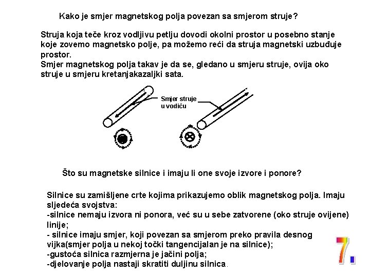 Kako je smjer magnetskog polja povezan sa smjerom struje? Struja koja teče kroz vodljivu