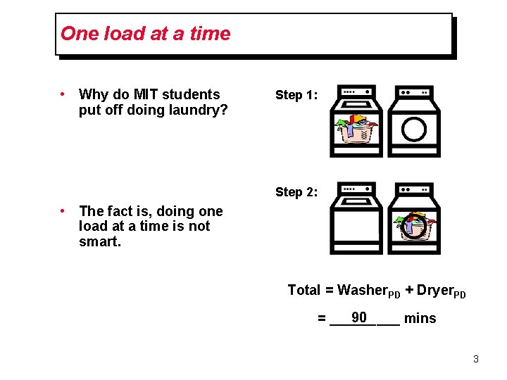 One load at a time • Why do MIT students put off doing laundry?