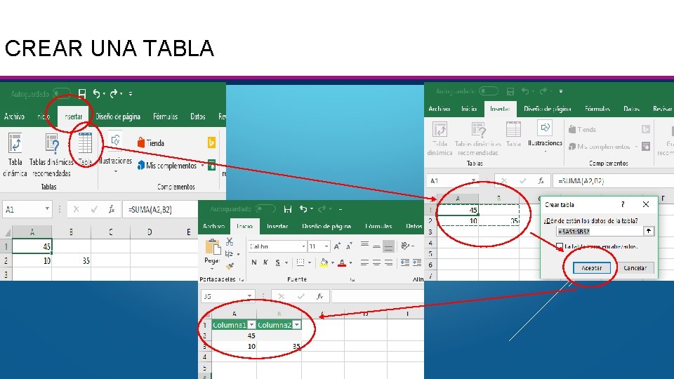CREAR UNA TABLA CREAR UNA TABLA