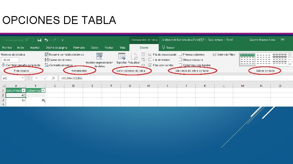 OPCIONES DE TABLA OPCIONES DE TABLA