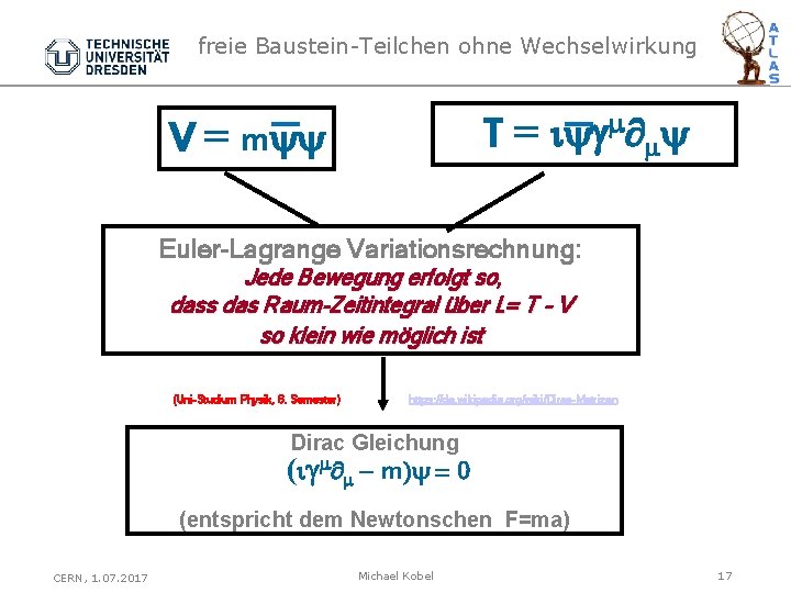 freie Baustein-Teilchen ohne Wechselwirkung _ _ T = iygm¶my V = myy Euler-Lagrange Variationsrechnung: