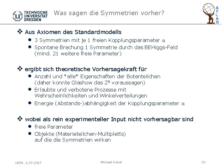 Was sagen die Symmetrien vorher? v Aus Axiomen des Standardmodells • 3 Symmetrien mit