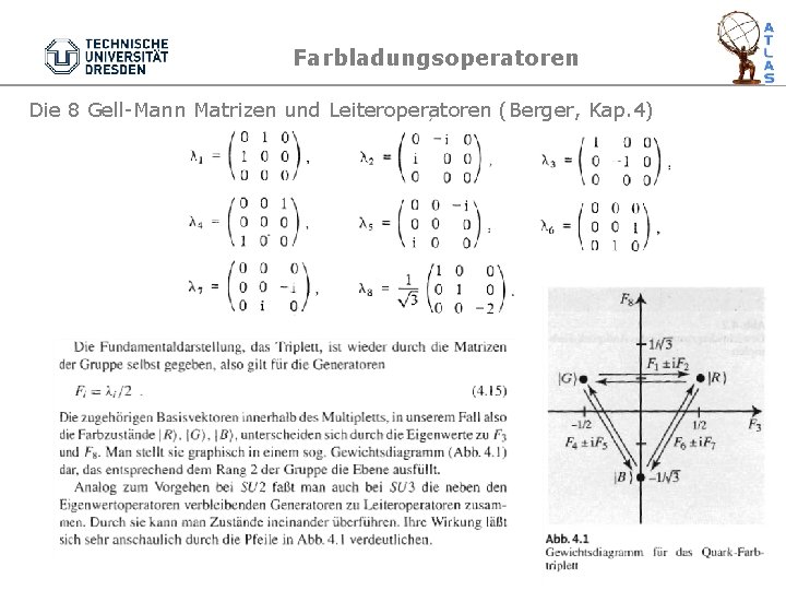 Farbladungsoperatoren Die 8 Gell-Mann Matrizen und Leiteroperatoren (Berger, Kap. 4) 