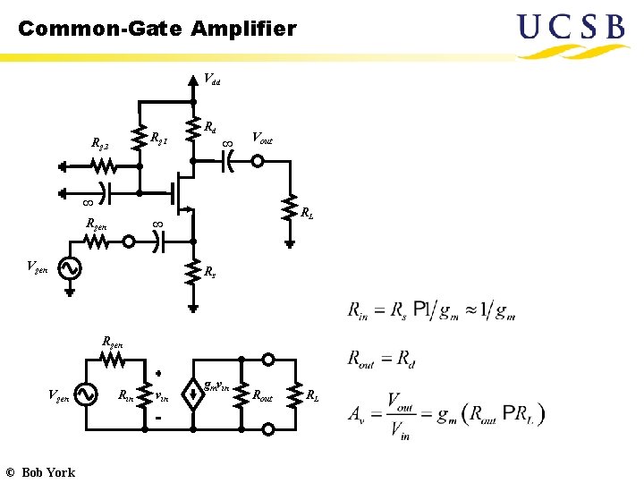 Common-Gate Amplifier Vdd Rg 1 Rg 2 Rd ∞ Vout ∞ Rgen RL ∞ Common-Gate Amplifier Vdd Rg 1 Rg 2 Rd ∞ Vout ∞ Rgen RL ∞