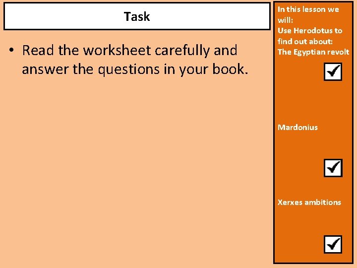 Task • Read the worksheet carefully and answer the questions in your book. In