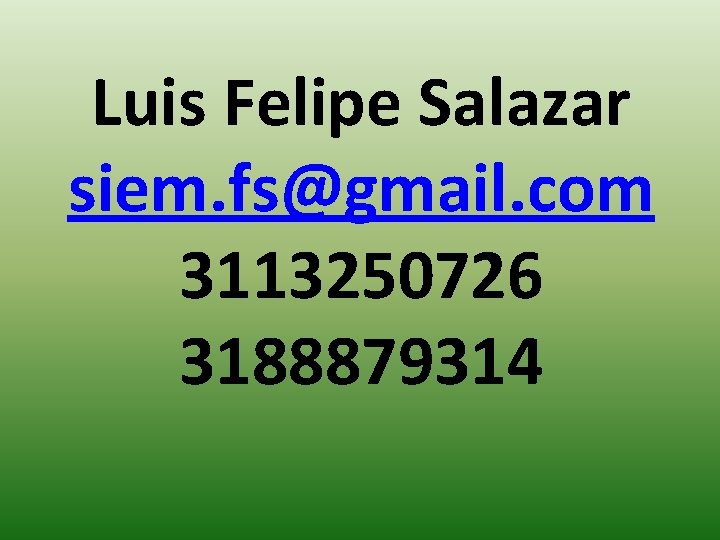 Luis Felipe Salazar siem. fs@gmail. com 3113250726 3188879314 