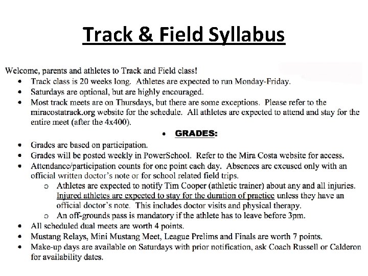 Track & Field Syllabus 