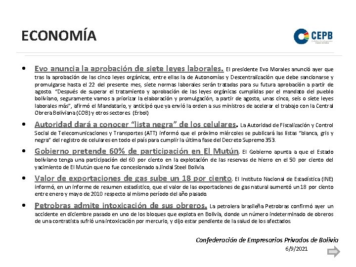 ECONOMÍA • Evo anuncia la aprobación de siete leyes laborales. El presidente Evo Morales