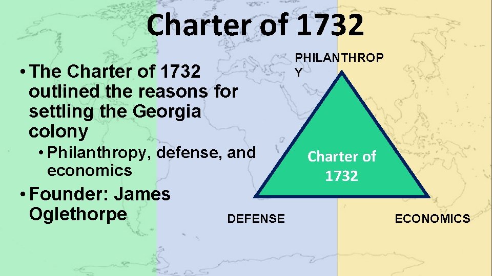 Charter of 1732 • The Charter of 1732 outlined the reasons for settling the