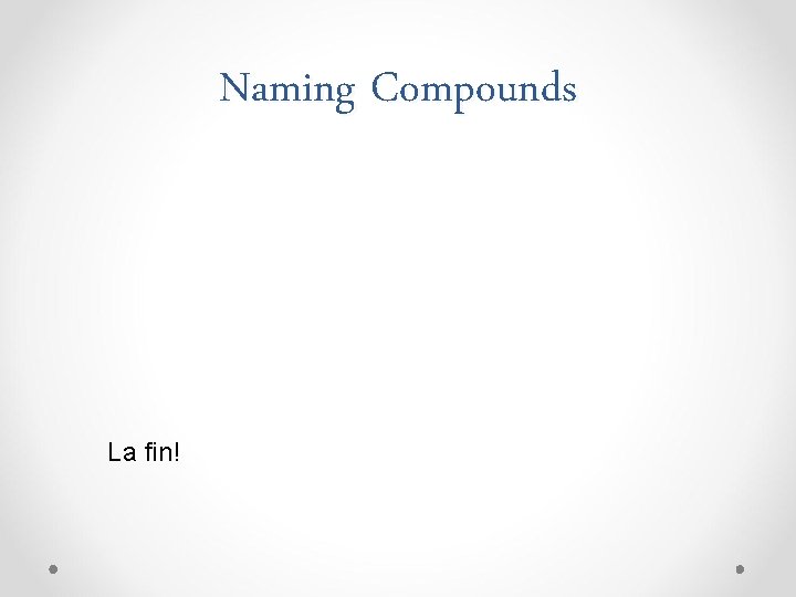 Naming Compounds La fin! 