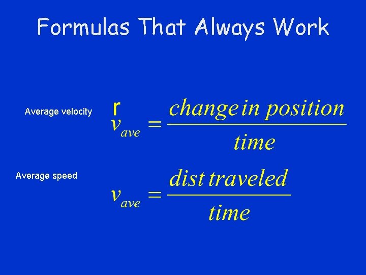 Formulas That Always Work Average velocity Average speed 