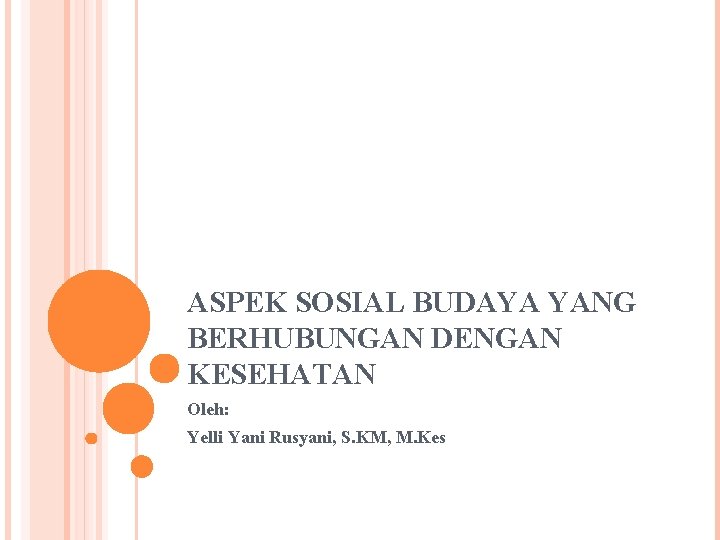 ASPEK SOSIAL BUDAYA YANG BERHUBUNGAN DENGAN KESEHATAN Oleh: Yelli Yani Rusyani, S. KM, M.